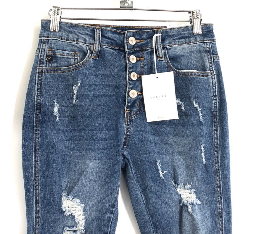 KanCan Women's High Rise Skinny Exposed Button Fly Distressed Jeans NWT Sz 3/25