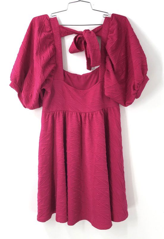 Free People Women's Violet Mini Dress Pink Puff Sleeve Open Back M NWT
