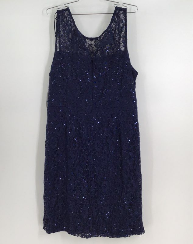 NWT SLNY Women&#39;s Blue Sequin Sleeveless V-Neck Sheath Dress - Size 16