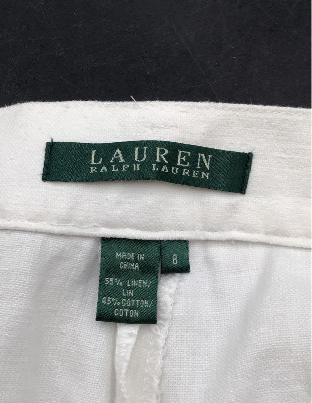 Lauren Ralph Lauren Women's White Linen Cotton Blend Pants Pink Sands NWT Sz 8