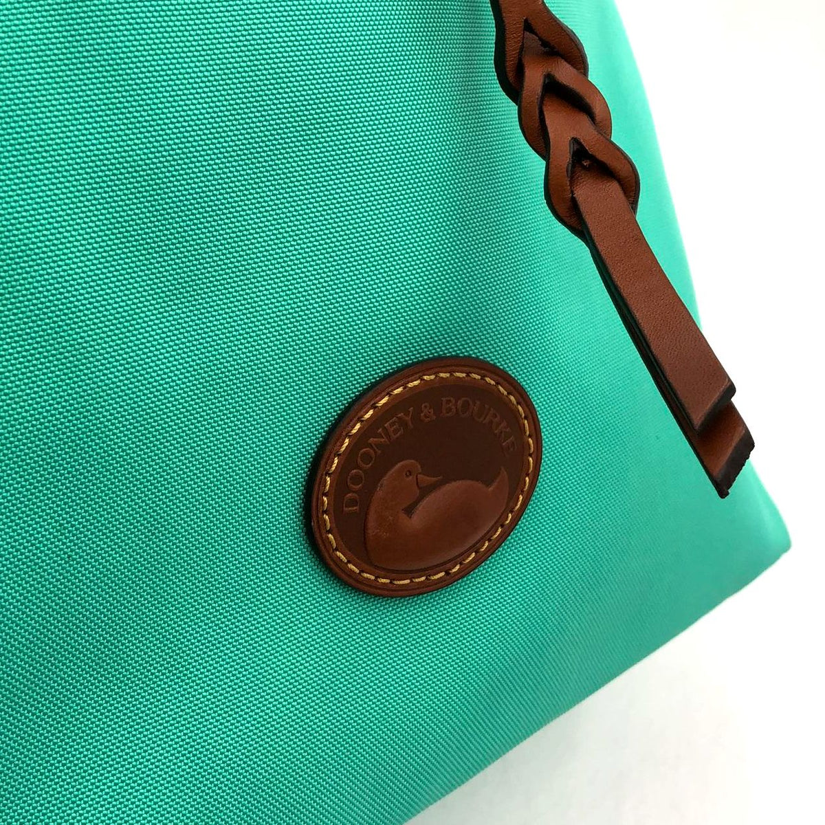 Dooney & Bourke Teal Nylon Shoulder Bag with Brown Braided Leather Trim (+COA)