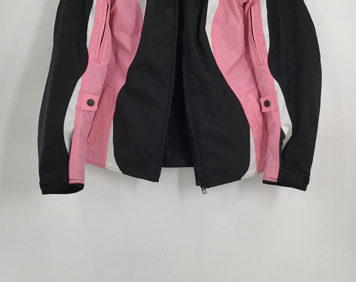 Bilt Women&#39;s Black Pink Collared Full Zip Motorcycle Jacket - Size Large