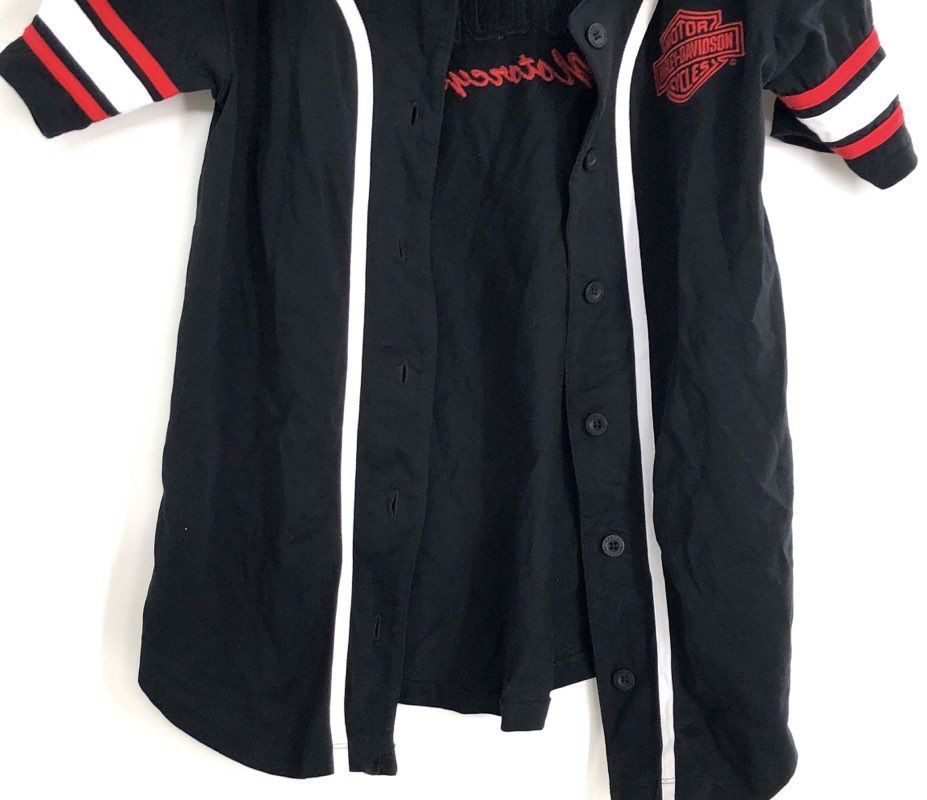 Harley-Davidson Black Baseball Jersey Button Front Shirt Logo Graphics Sz XS