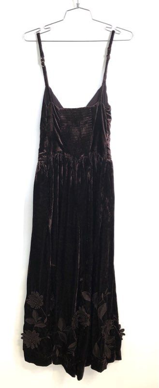 Anthropologie Women's Brown Velvet Floral Applique Wide Leg Jumpsuit NWT Sz 2