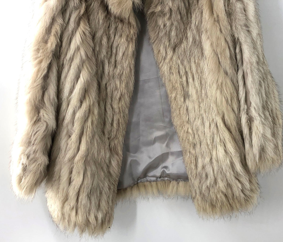 Vintage Women's Real Rabbit Fur Jacket Gray Cream Shawl Collar Coat Sz S