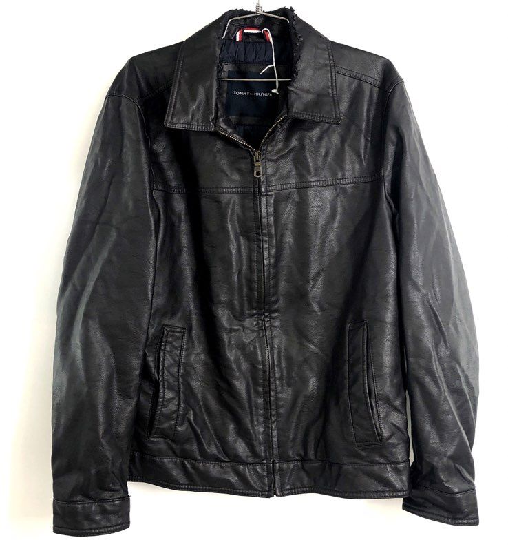 Tommy Hilfiger Men's Black Leather Full Zip Quilted Lining Jacket Sz M