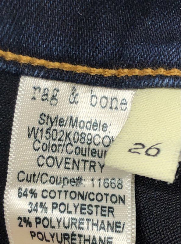 rag & bone Women's Coventry Skinny Jeans Dark Indigo Raw Hem Sz 26