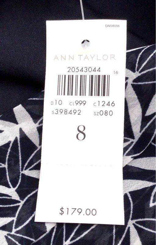 NWT Ann Taylor Women&#39;s Black White Fit &amp; Flare Dress - Size 8