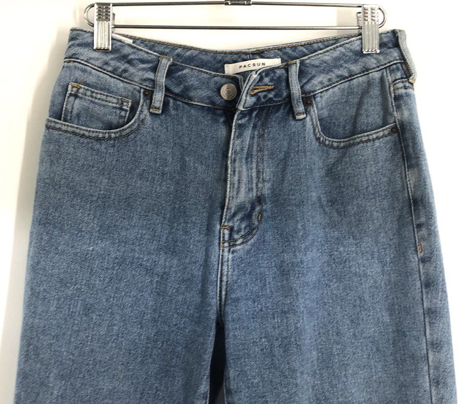 PacSun Women's Blue High Rise 100% Cotton Medium Wash Tapered Leg Jeans