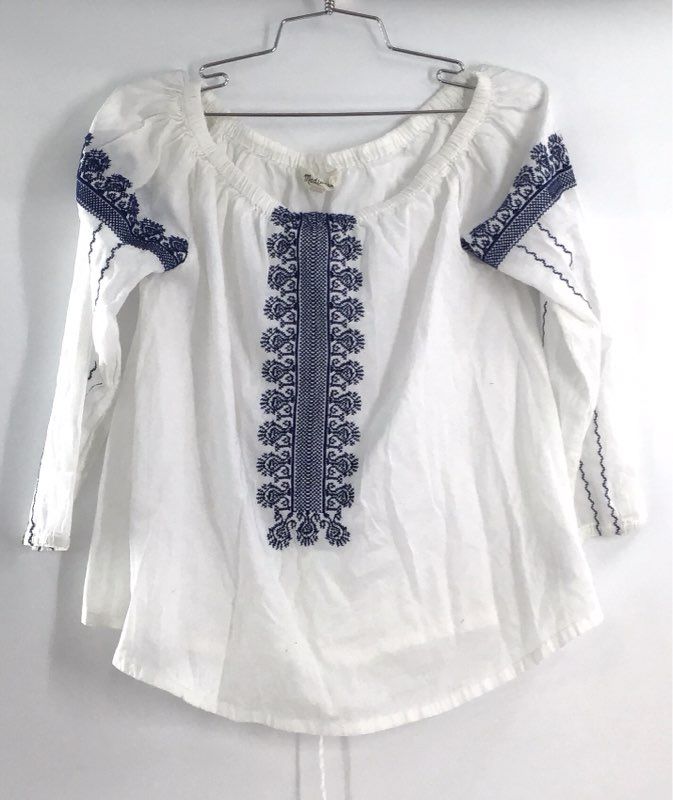 Madewell Women's Bundle 3 Pieces Embroidered Blouse Gray Tee Plaid Shirt XXS XS