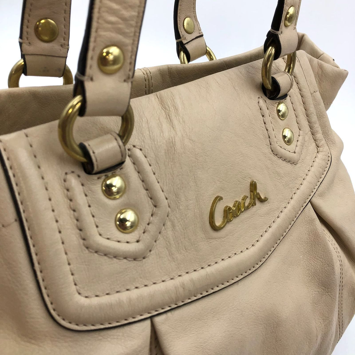 Coach F19243 'Ashley' Beige Leather Shoulder Bag with Gold-Tone Hardware (+COA)