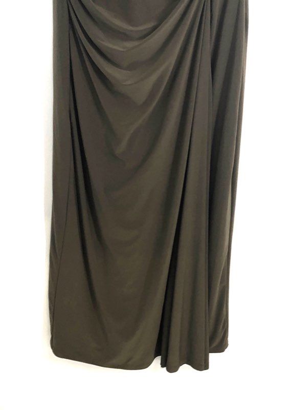 Maison Tara Women's Moss Green Ruched Side Slit Short Sleeve Dress NWT Sz 16