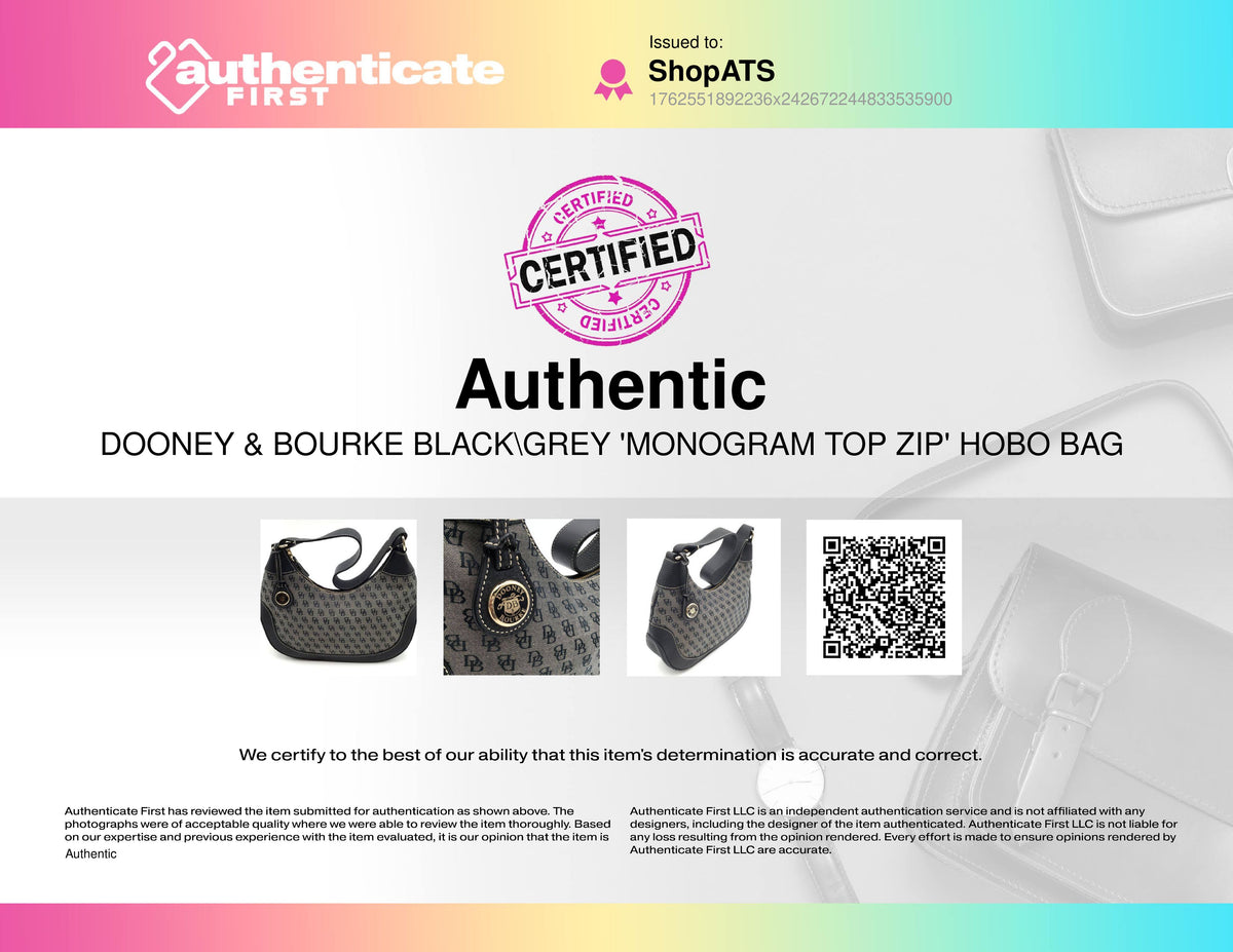 Dooney & Bourke Black\Grey 'Monogram Top Zip' Hobo Bag (+COA)