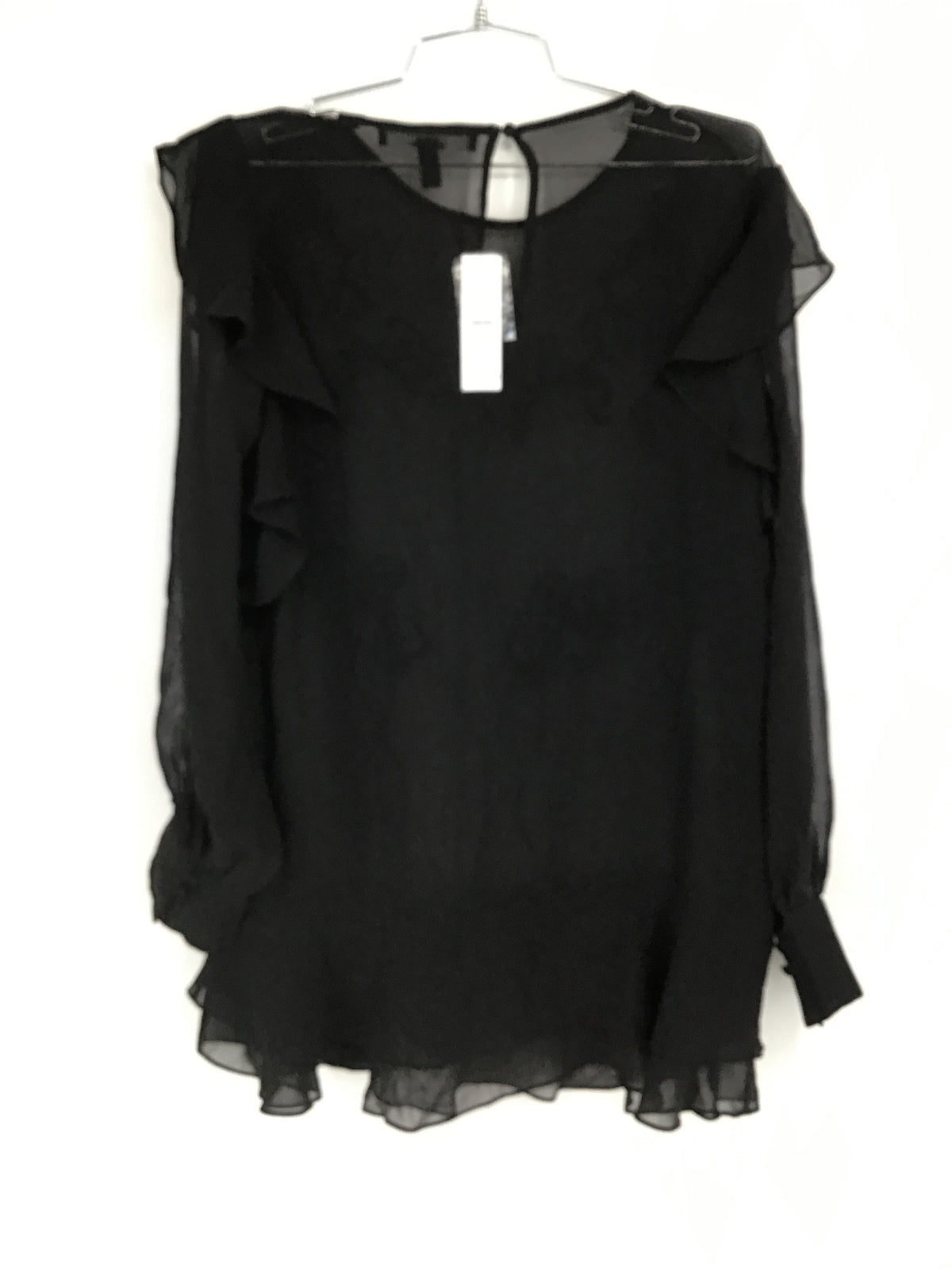 NWT White House Black Market Women&#39;s Black Long Sleeve Applique Tunic Top - Sz 4