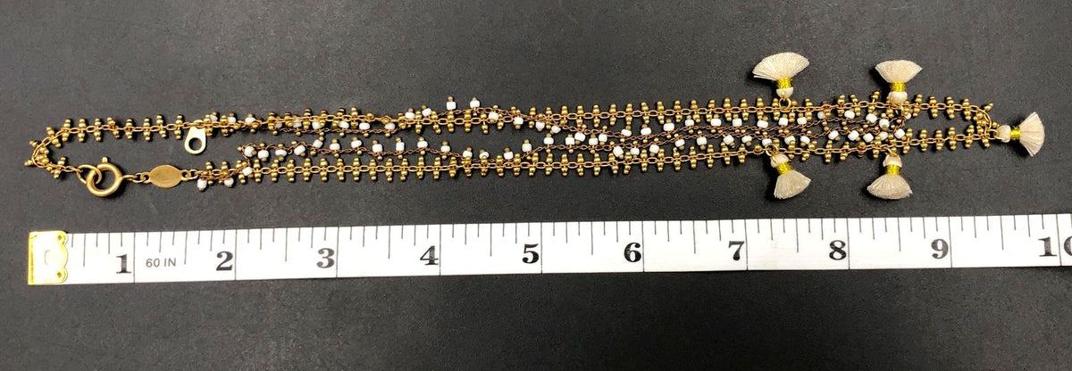 Catherine Popesco Gold Tone White Double Strand Tassel Beaded Necklace 18"