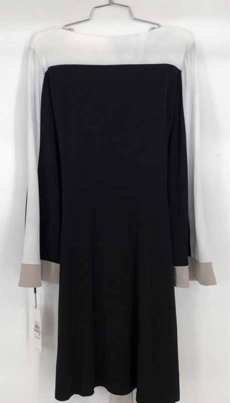 NWT Calvin Klein Women&#39;s White Black Belted A-Line Dress - Size 12