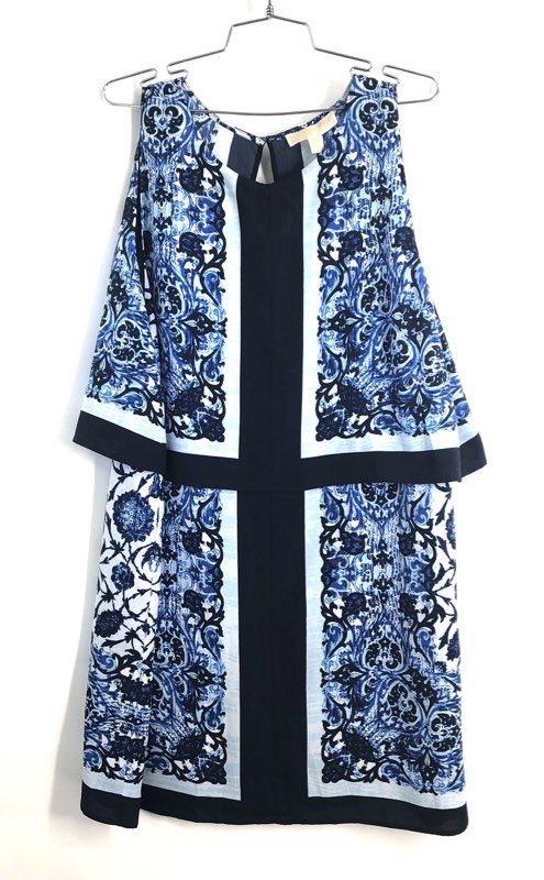 Michael Michael Kors Women's Marina Blue Paisley Popover Dress NWT Sz 14