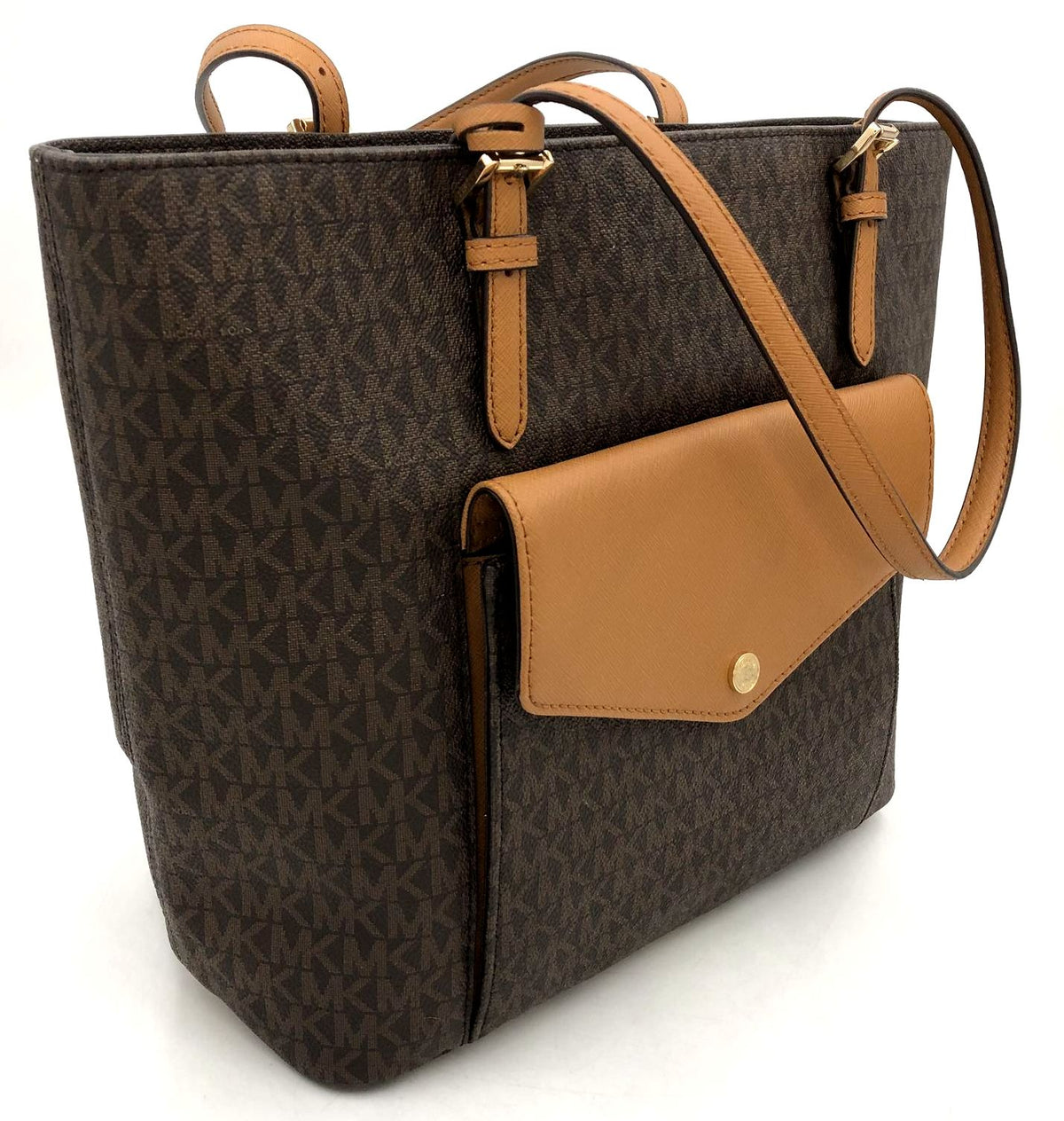 Michael Kors Jet Set Brown Signature Print Tote with Gold-Tone Accents (+COA)