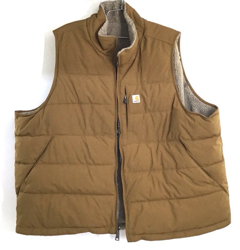 Carhartt Men's Brown Sherpa Lined Mock Neck Quilted Full Zip Vest XL