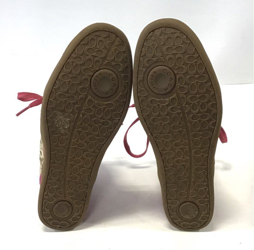 Coach Alara Signature Jacquard Hot Pink Suede Wedge Heel Sneakers Size 7M