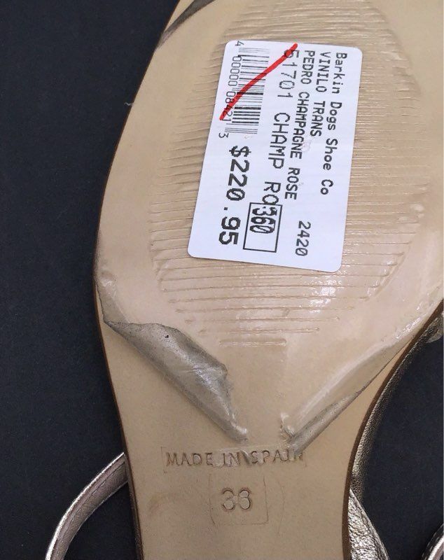 Pedro Anton Champagne Rose Vinyl Square Toe Slingback Heels Sandals Sz EU 36