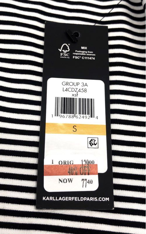 Karl Lagerfeld Paris Women's Black White Striped Pleated Hem Dress Size S NWT