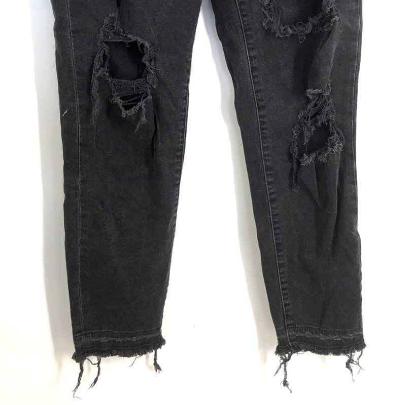 Madewell Women's The Momjean Faded Black Distressed Ripped Frayed Hem Sz 26