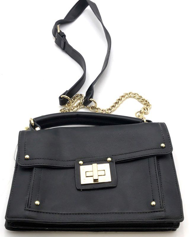 Steve Madden Black PU Leather Flap Satchel Crossbody Bag Gold Hardware