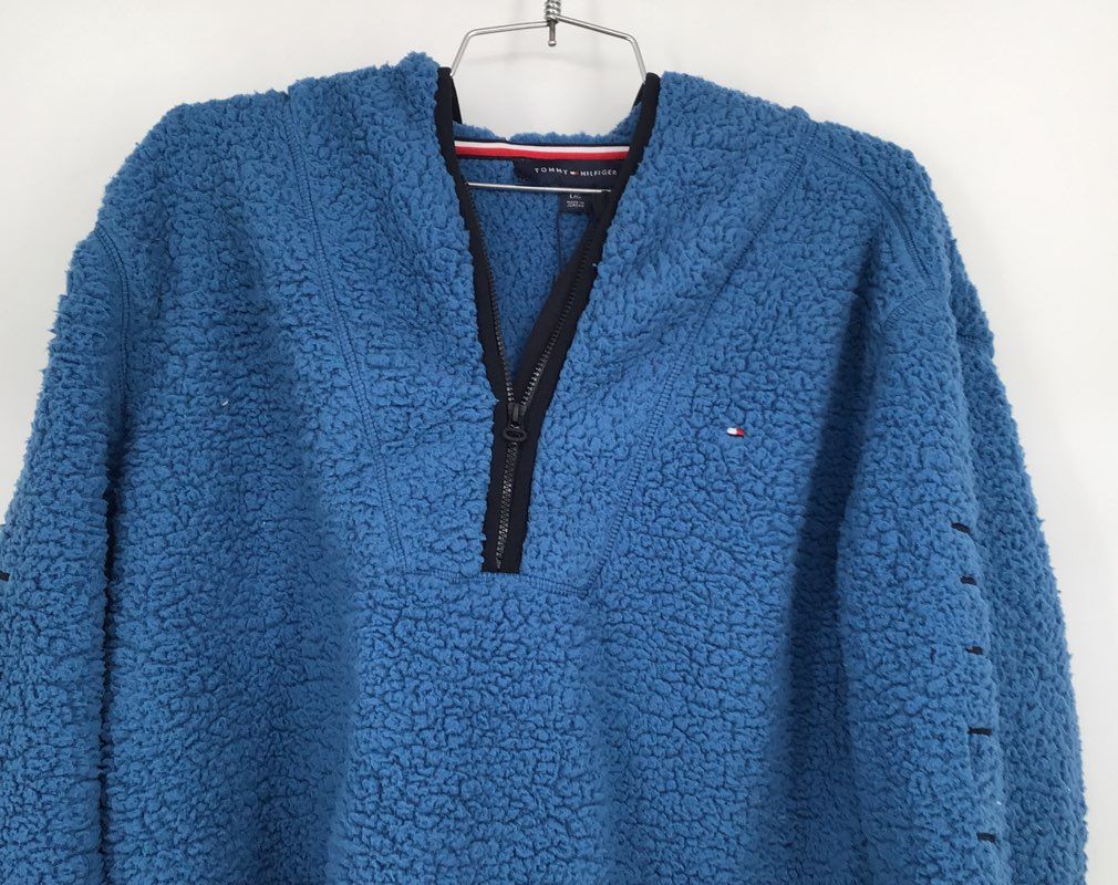 NWT Tommy Hilfiger Women&#39;s Blue Fleece Long Sleeve Pullover Hoodie - Size Large