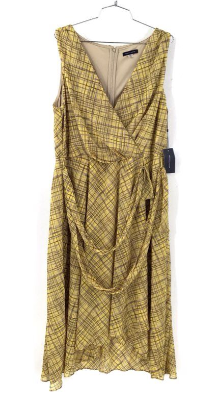 NWT Tommy Hilfiger Women's Yellow Brown Plaid A-Line Dress - Size 14W