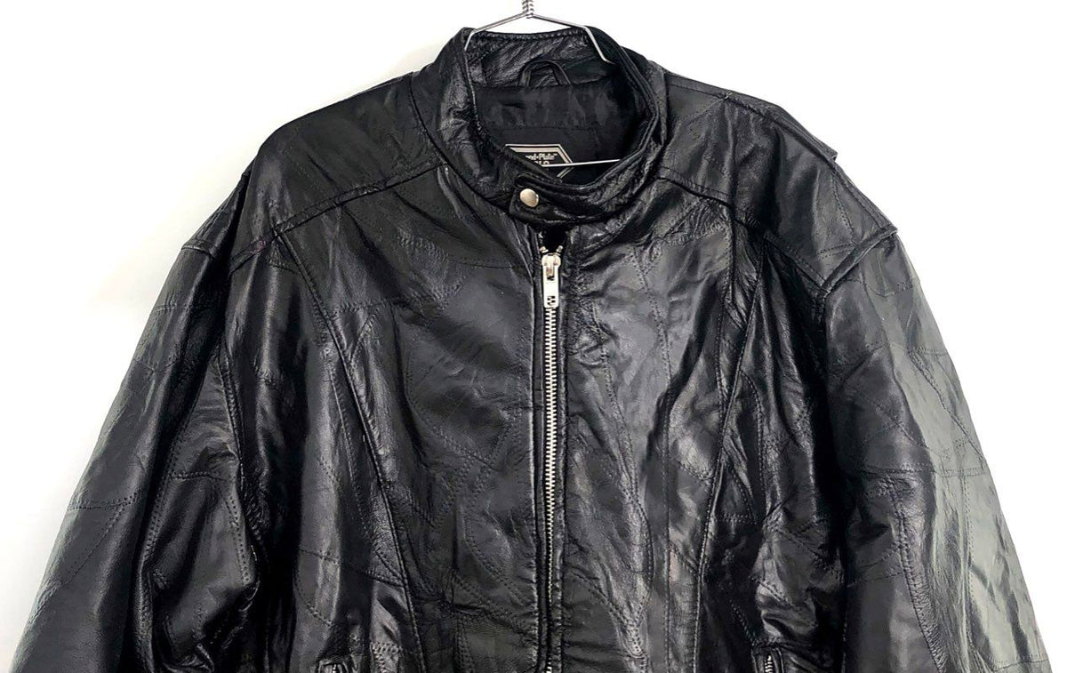 Vintage Diamond Plate Buffalo Leather Patch Biker Motorcycle Jacket Sz 3X