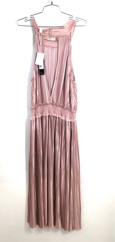 SHILLA the Label Women's Rose Gold Illume Pleat Maxi Dress Smocked Sz M NWT