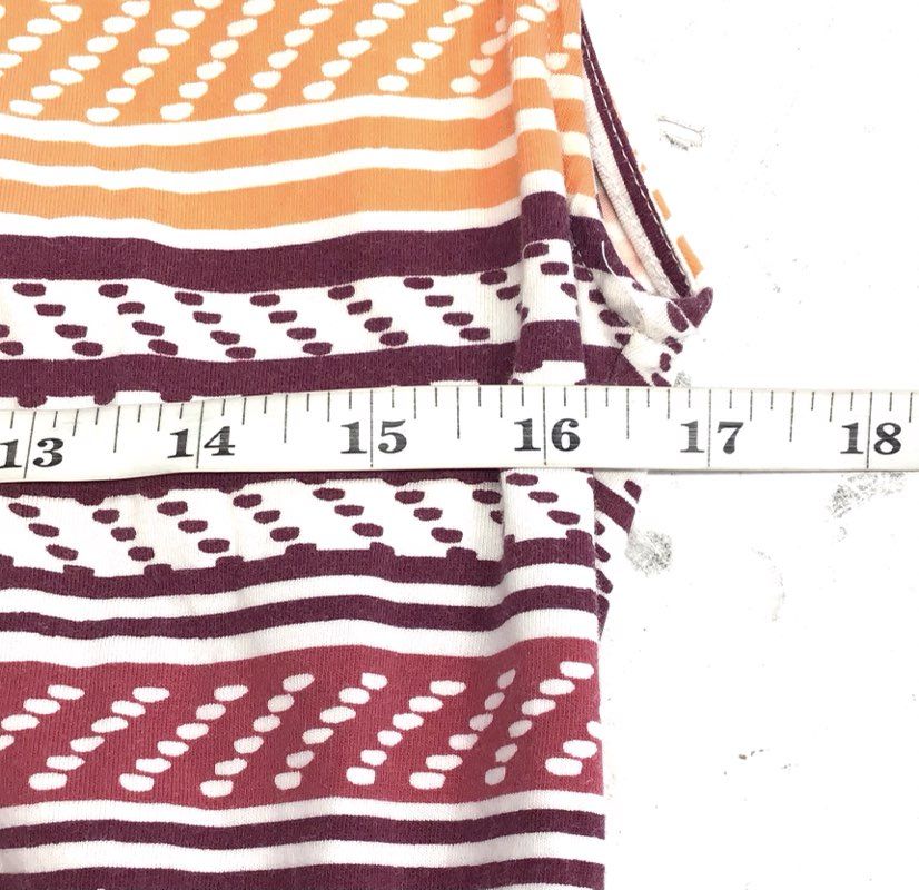 LOFT Women's Maroon Orange Geometric Striped Elastic Waist Jersey Dress Sz S