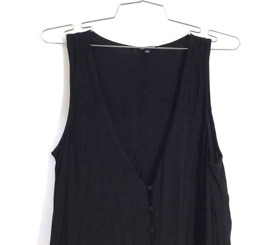 Madewell Women's Black Button-Front Sleeveless Viscose V-Neck Mini Dress Sz S