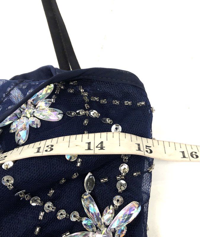B. Darlin Women's Midnight Blue Beaded High Low Chiffon Dress Sz 3/4 NWT