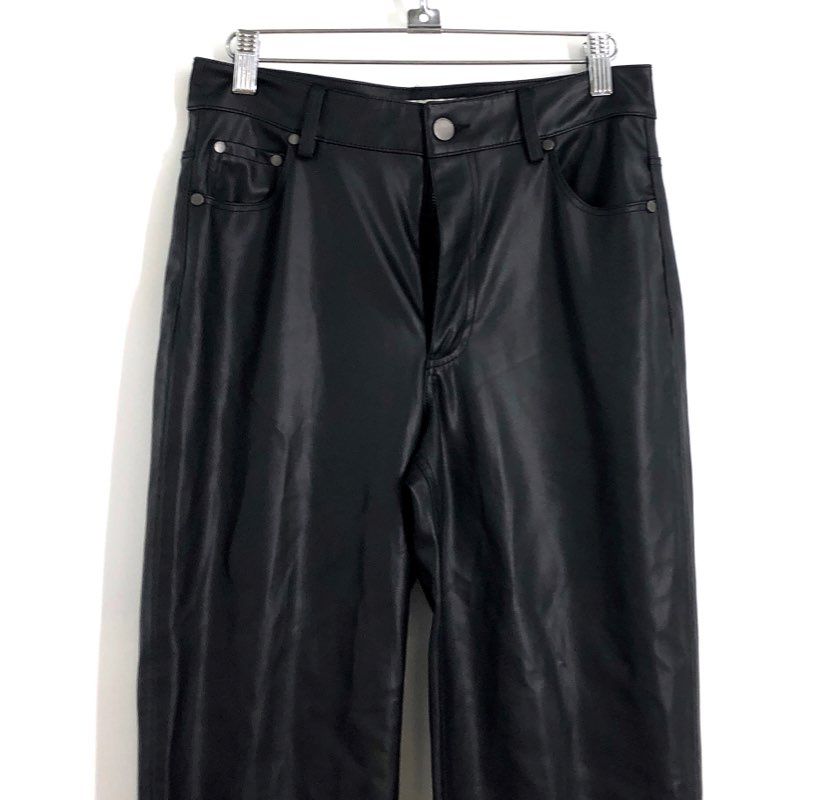 Zara Women's Black Faux Leather High Rise Straight Leg 5-Pocket Pants Sz 4