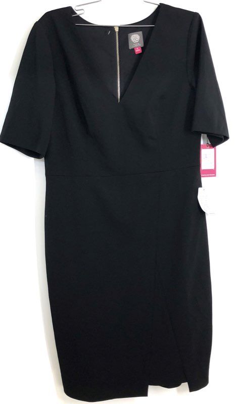 Vince Camuto Women's Black V-Neck Short Sleeve Stretch Sheath Dress Sz 14 NWT