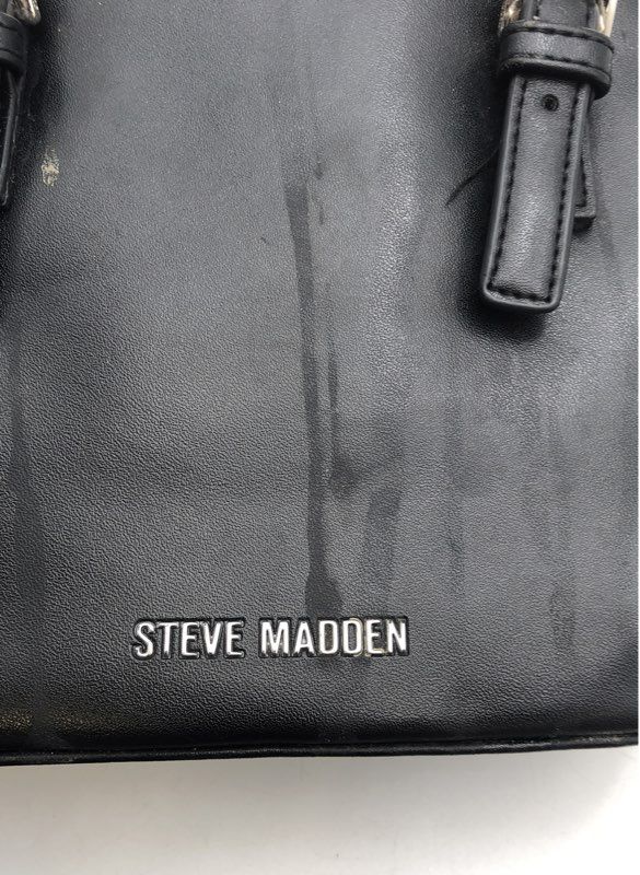 Steve Madden Black Rhinestone Embellished Crossbody Satchel Bag Silver Hardware