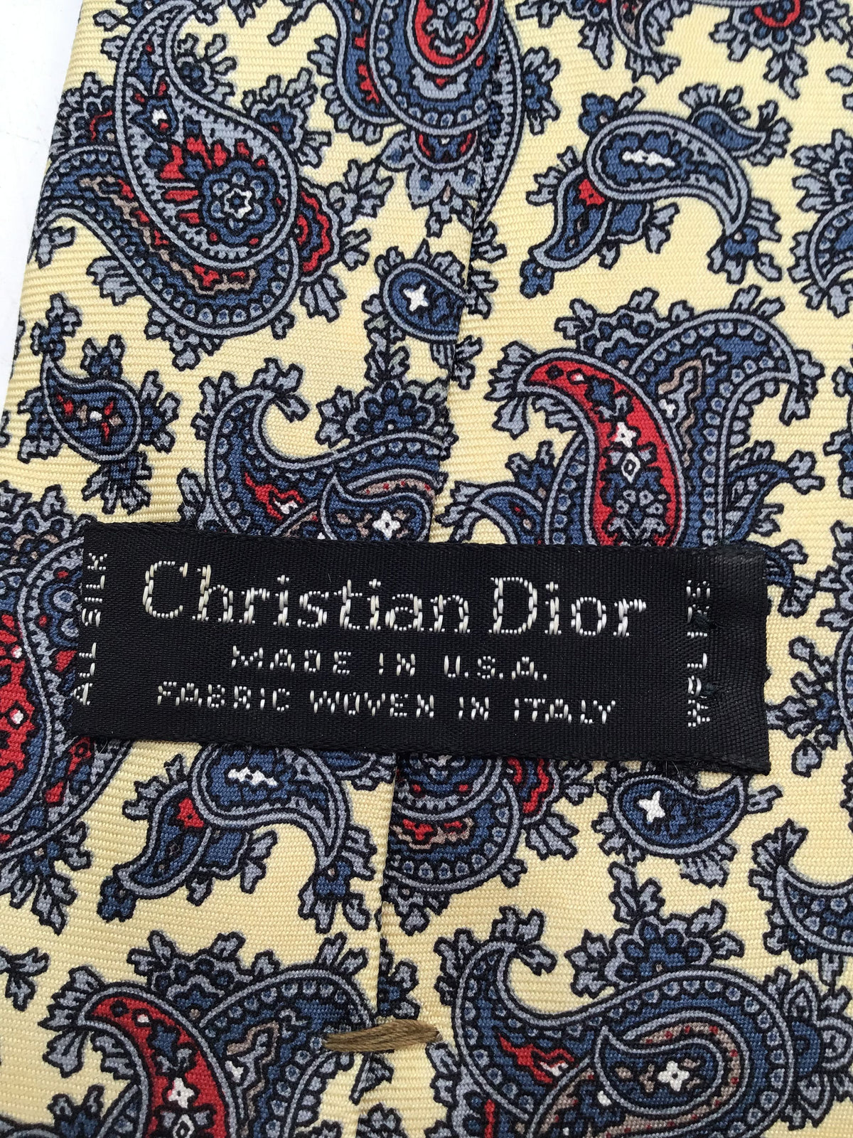 Christian Dior Men&#39;s Yellow Paisley Silk Pointed Tie One Size With COA