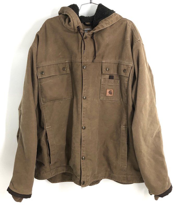 Carhartt Men's J284 FRB Sandstone Sherpa Lined Hooded Work Jacket Brown Sz 2XL