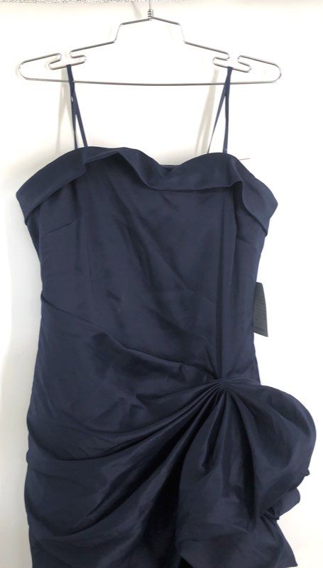 Xscape Women's Navy Blue Ruffle Side Flounce Evening Gown Dress NWT Size 12
