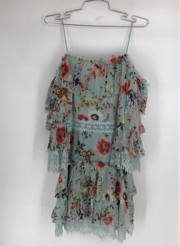 NWT alice + olivia Women's Clyde Floral Tiered Ruffle Lace Mini Dress Sz 4