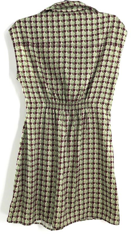 MNG Women's Green Brown Geometric Print Sleeveless Draped Front Dress Sz 4