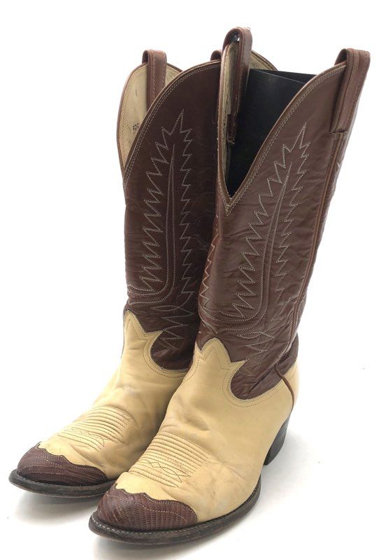 Vintage 80s Tony Lama Two Tone Brown Tan Leather Western Cowboy Boots Size 8D
