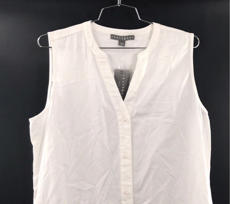 Sharagano Women's White Sleeveless Button Front Ruffle Hem Dress NWT Sz M