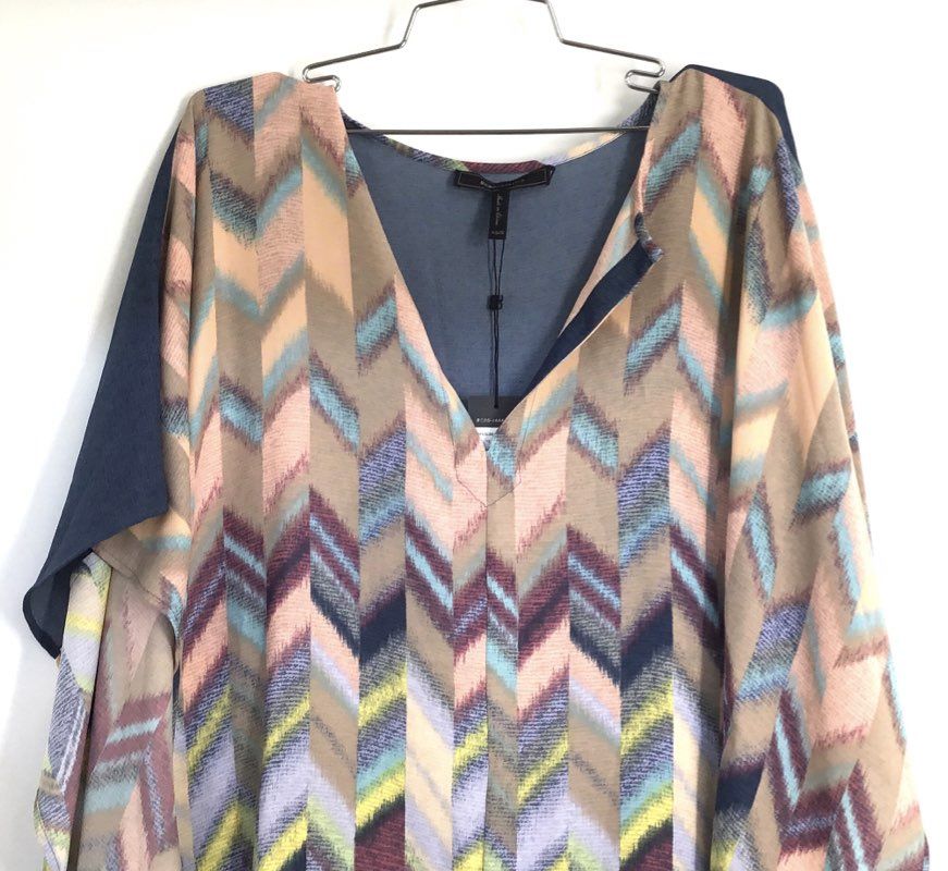 BCBGMAXAZRIA Women's Cristen High-Low Dress Stormy Blue Multi Chevron NWT XS/S