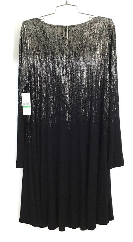 Karen Kane Women's Black Silver Metallic Ombre Holiday LS Dress Sz L NWT