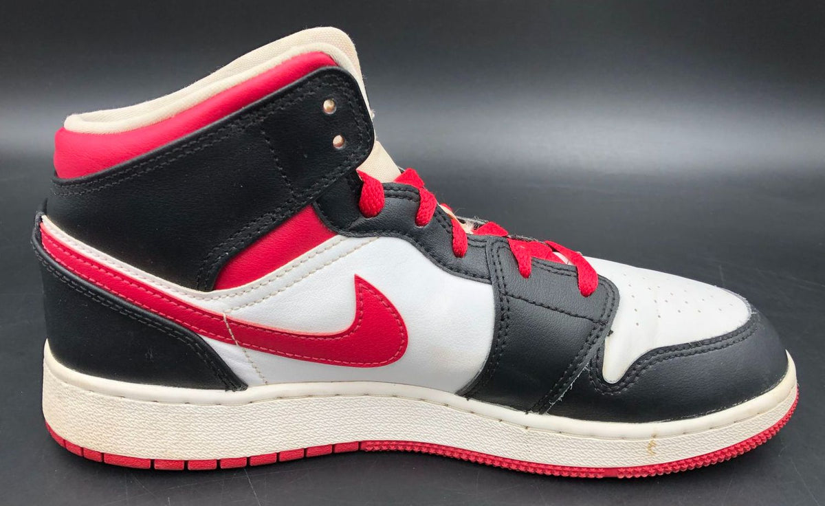 Nike Air Jordan 1 Mid GS &#39;White Very Berry&#39; Red/Black Sneakers - Size 7Y (+COA)