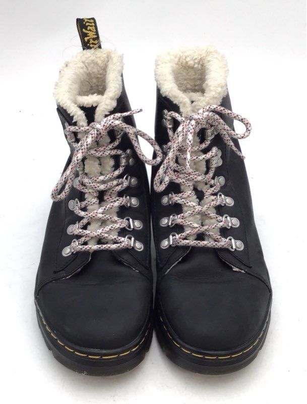 Dr. Martens Combs W Black Faux Fur Lined Combat Boots Women's Size 9