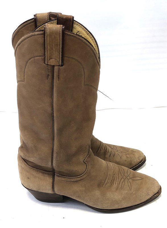 Vintage Justin 1325 Tan Suede Leather Western Cowboy Boots USA Made Size 8 B